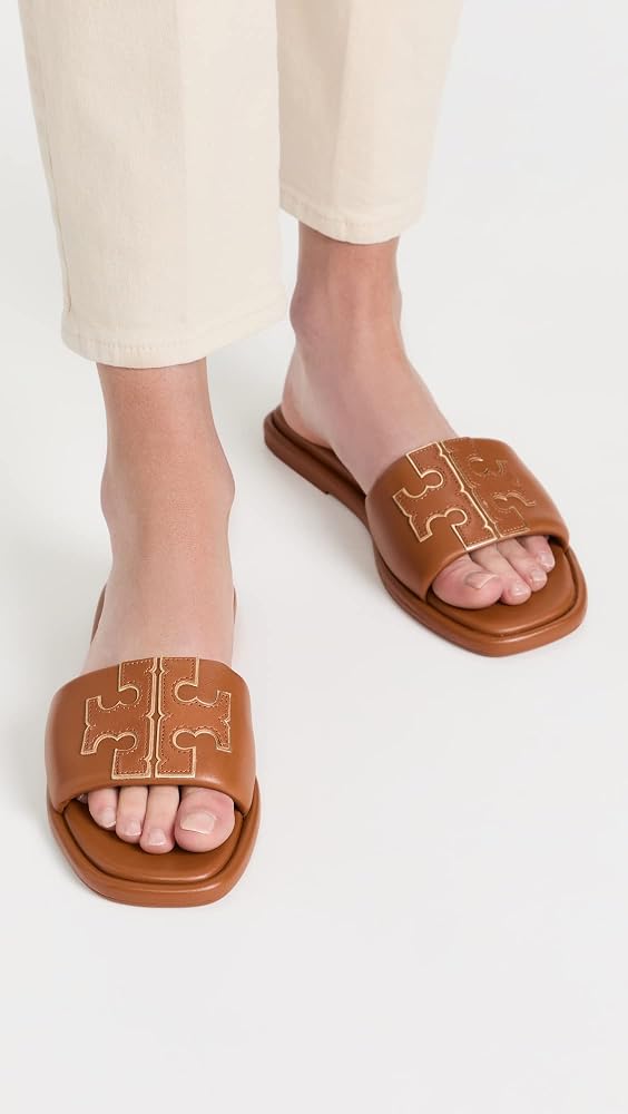 Amazon.com | Tory Burch Women's Double T Sport Slides, Bourbon